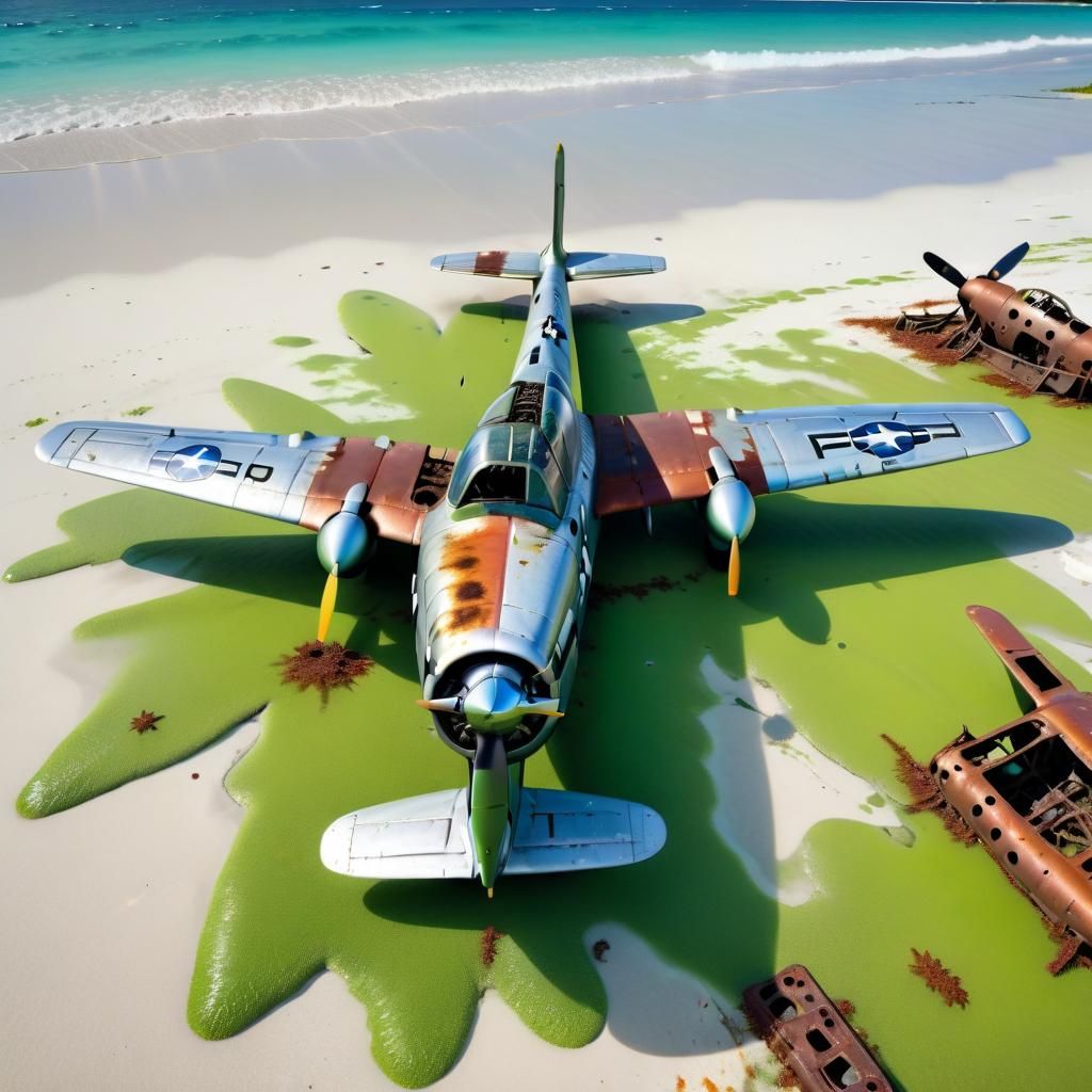 Wrecked P-51 Mustang on Paradise Island Beach