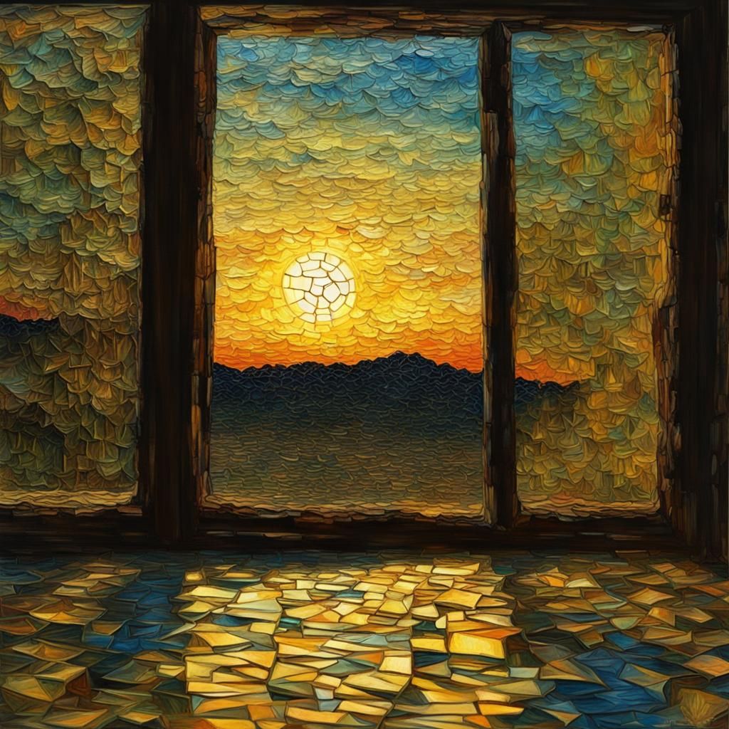 Sundown Through Cracked Glass: Van Gogh Style Painting