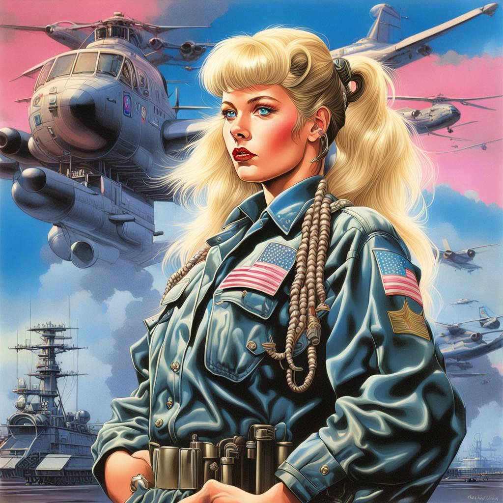 Sorayama-Inspired Illustration of Voluptuous Woman in Unifor...