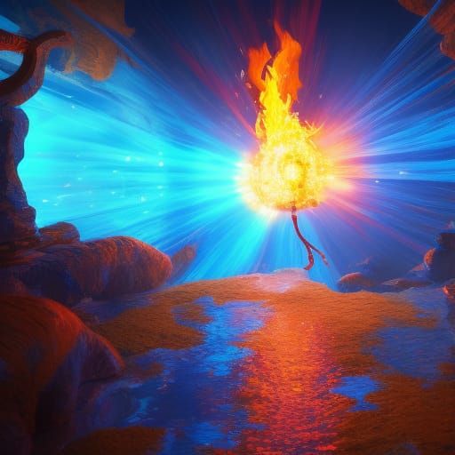 Magical Fireball Plunges Through Luminous Blue Water