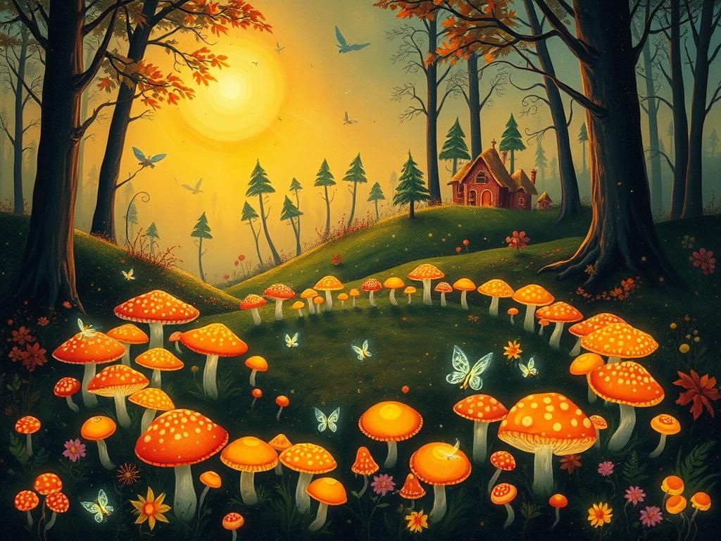 Magical Forest at Autumn Equinox in Naive Art