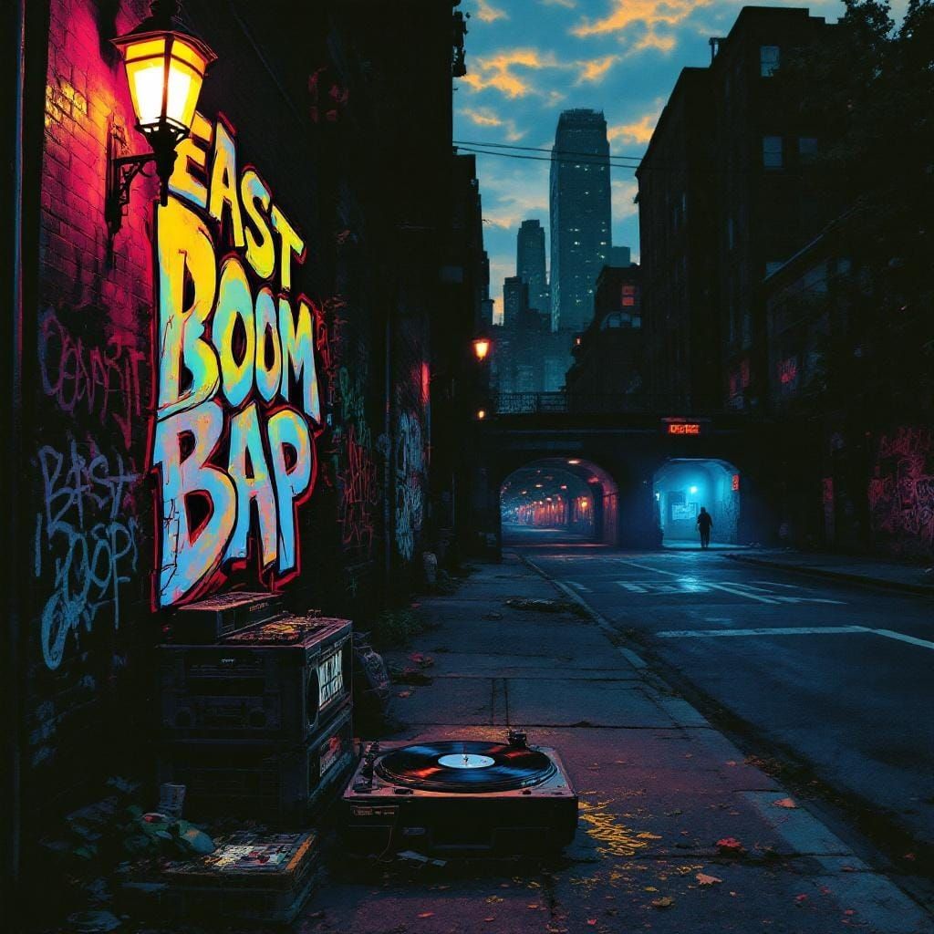 1990s New York City Dusk Scene in Gritty Style