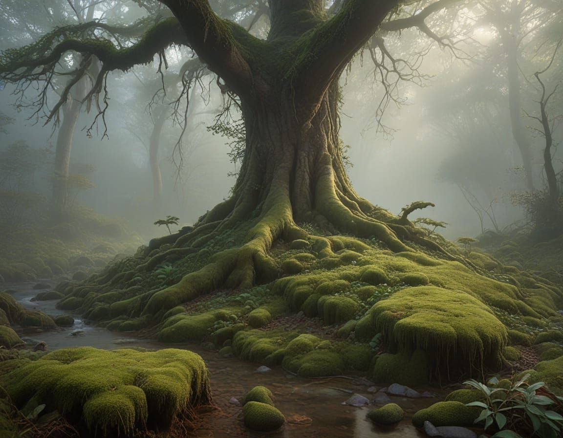 Ethereal Fantasy Forest in Mist - Dreamlike Landscape