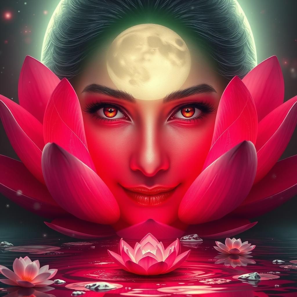 Red and Pink Lotus with Smiling Face