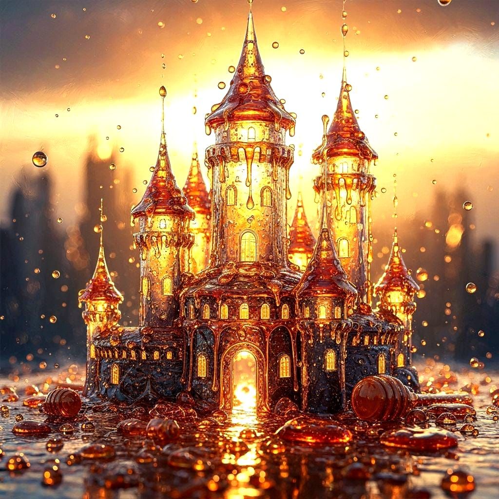 Transparent Honey Castle Drips in Intricate Impasto Style