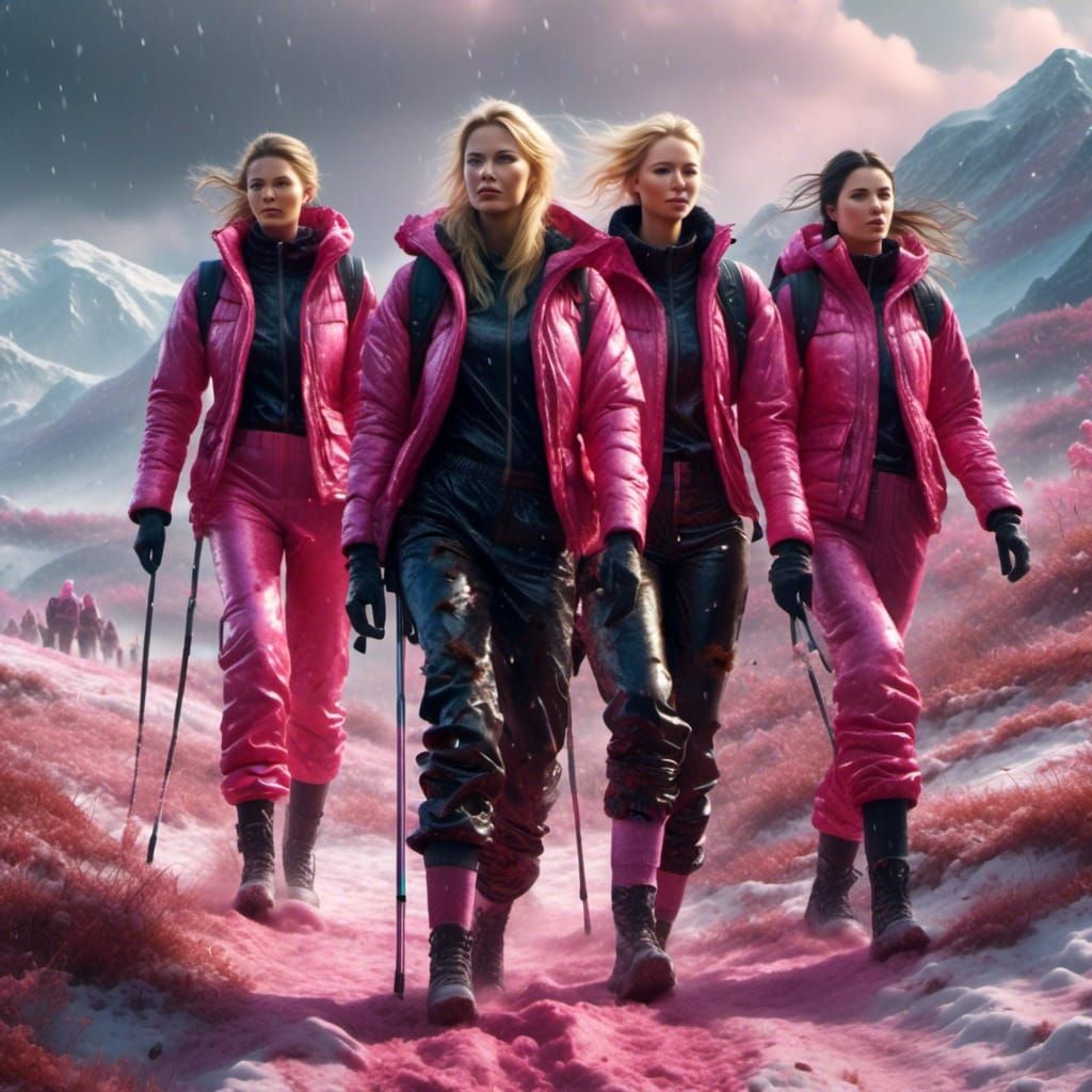 Nordic women snow walking