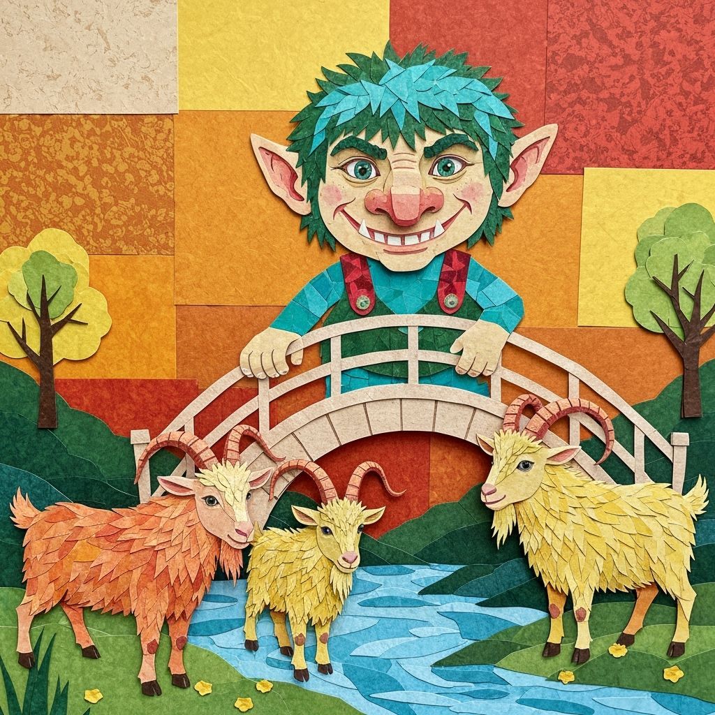 Friendly Bridge Troll Paper Mosaic with Goats