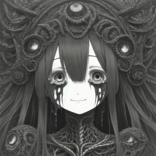 Anime Girl Portrait in Fantasy Horror Manga Style
