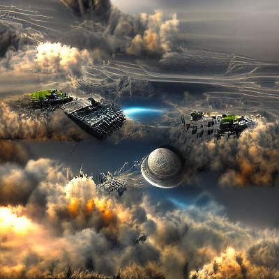 Intense Spaceship Battle in Detailed Matte Painting