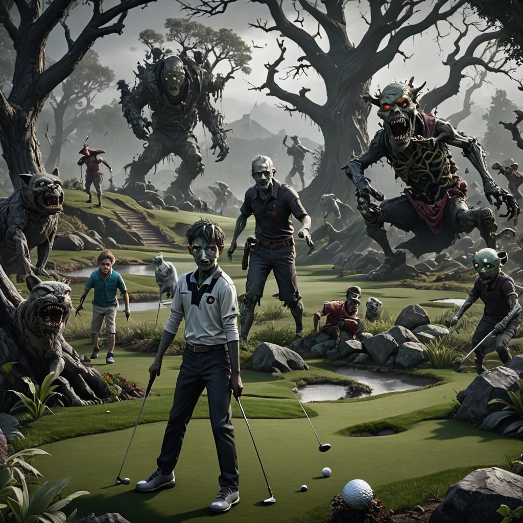Zombie Golfers in a Fantastical Matte Painting