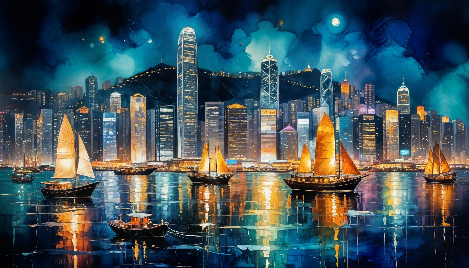 Hong Kong harbour at night