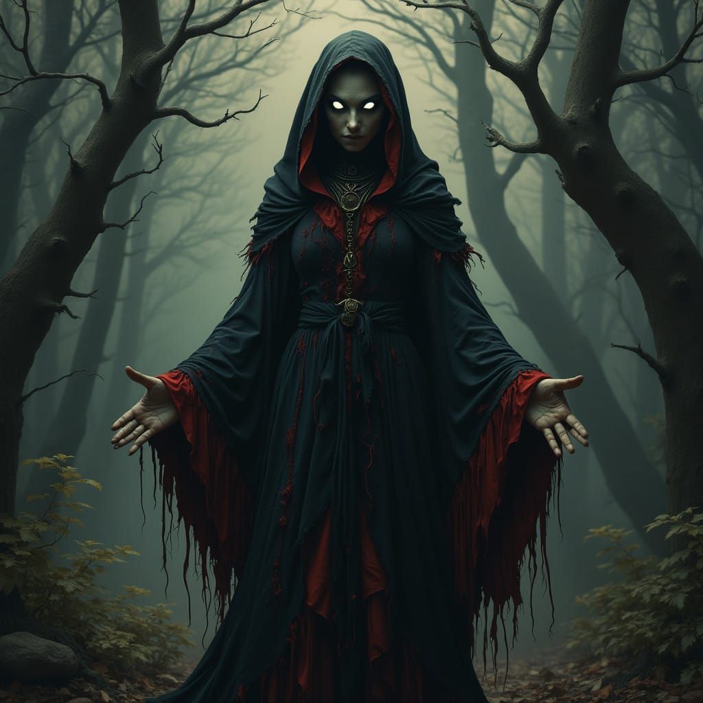 Mysterious Kenku Witch in Eerie Forest