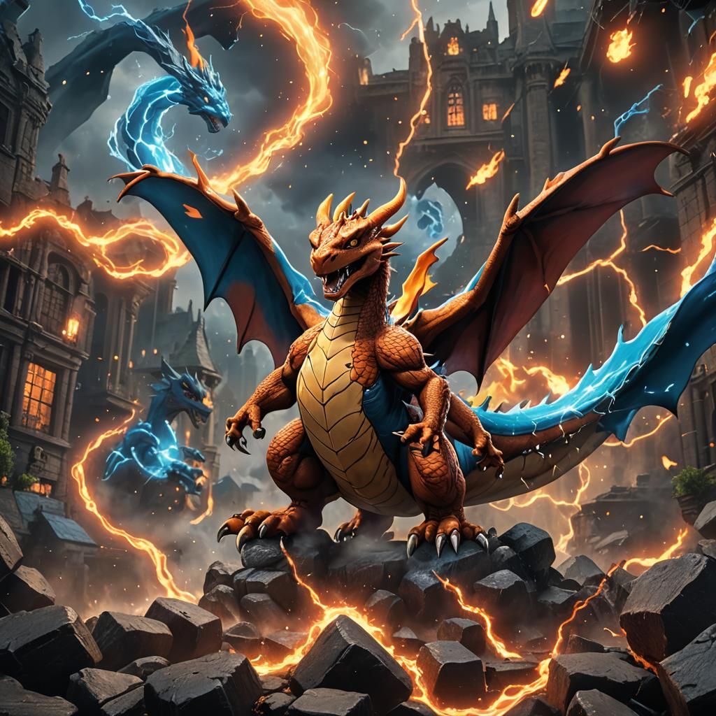Charizard in Thunderstorm: Fantasy Concept Art