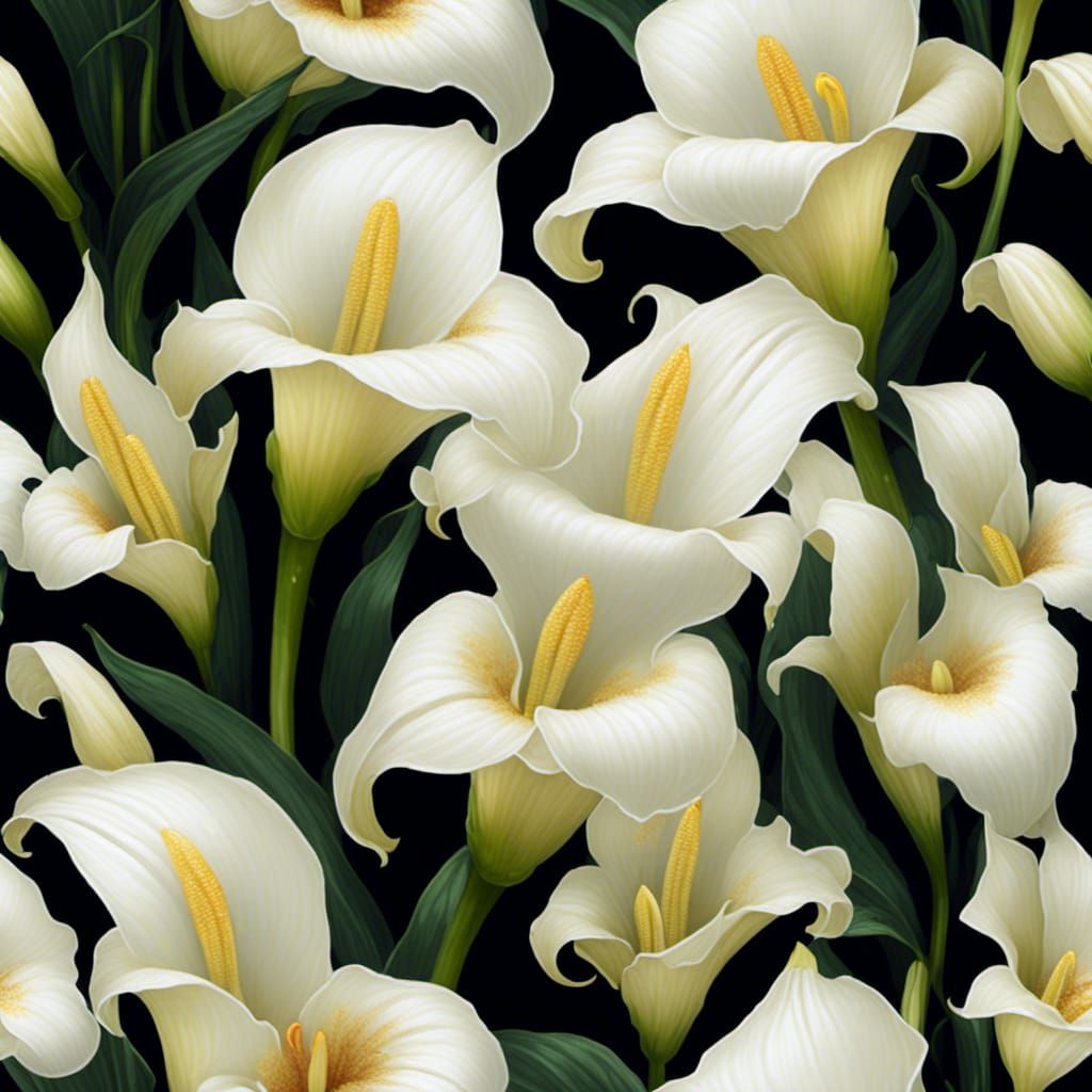 Elegant White Calla Lilies on Black Background