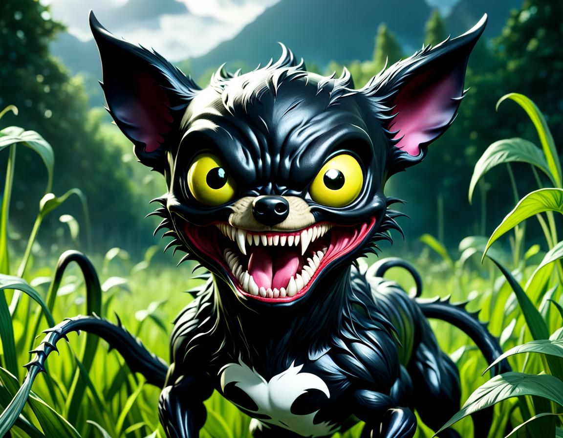 Berserk Venom Symbiote Chihuahua in Dark Fantasy Style