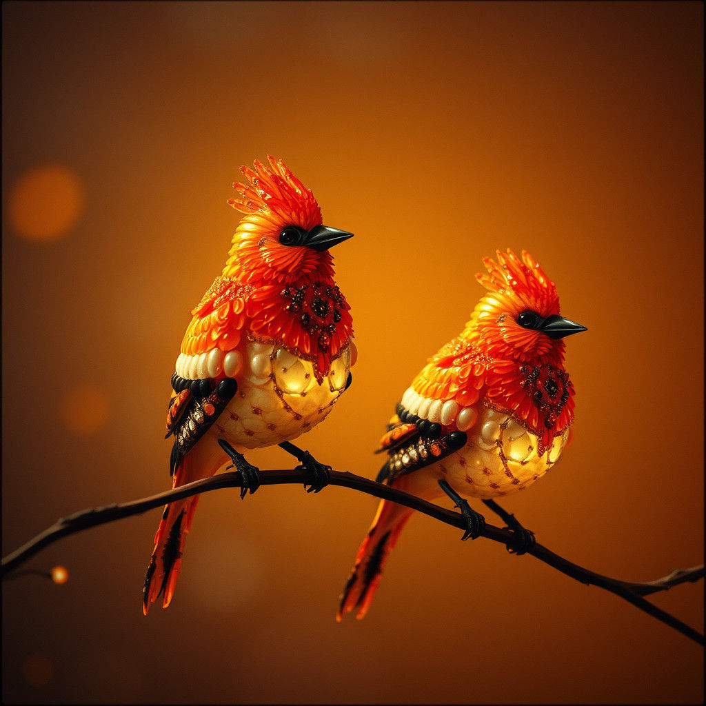 Jeweled Birds in Cinematic Lighting