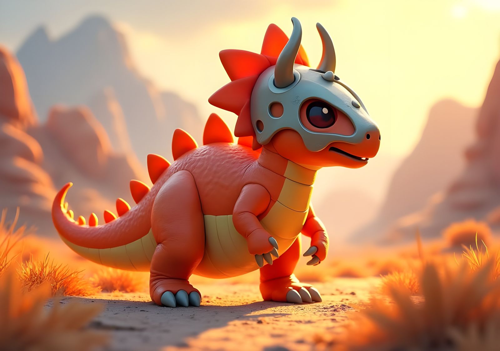 Stylized 3D Pokemon with Metal Skull Helmet