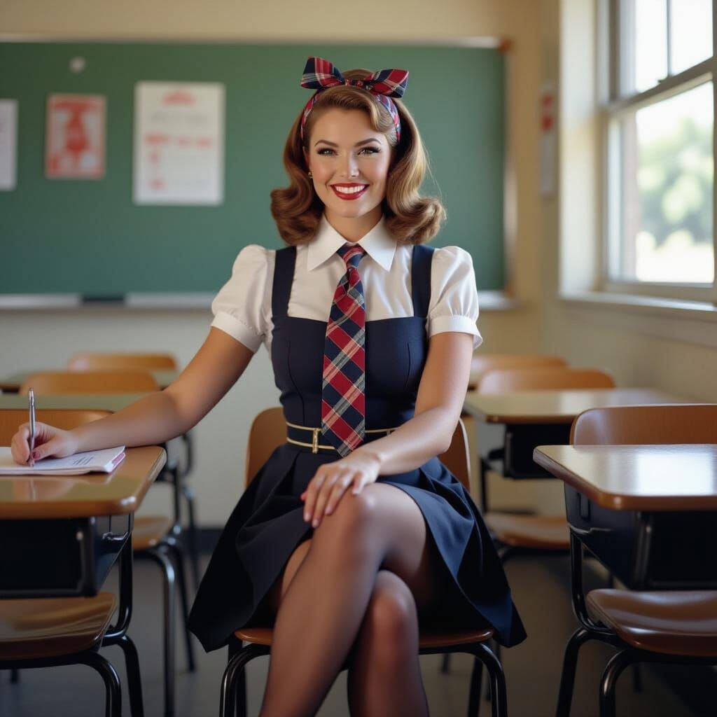 1950s Pinup Girl in School Uniform