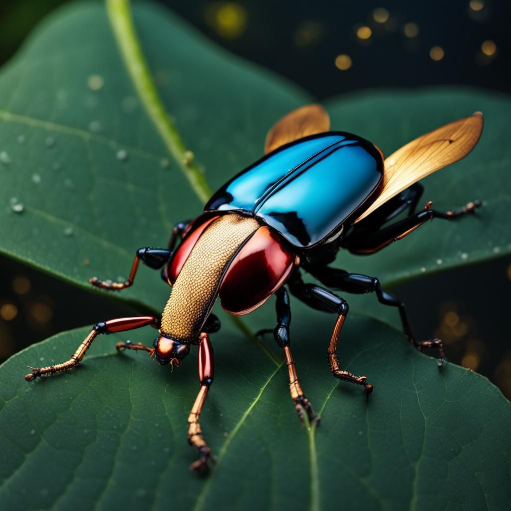 Spectacular Beetle with Outstretched Wings