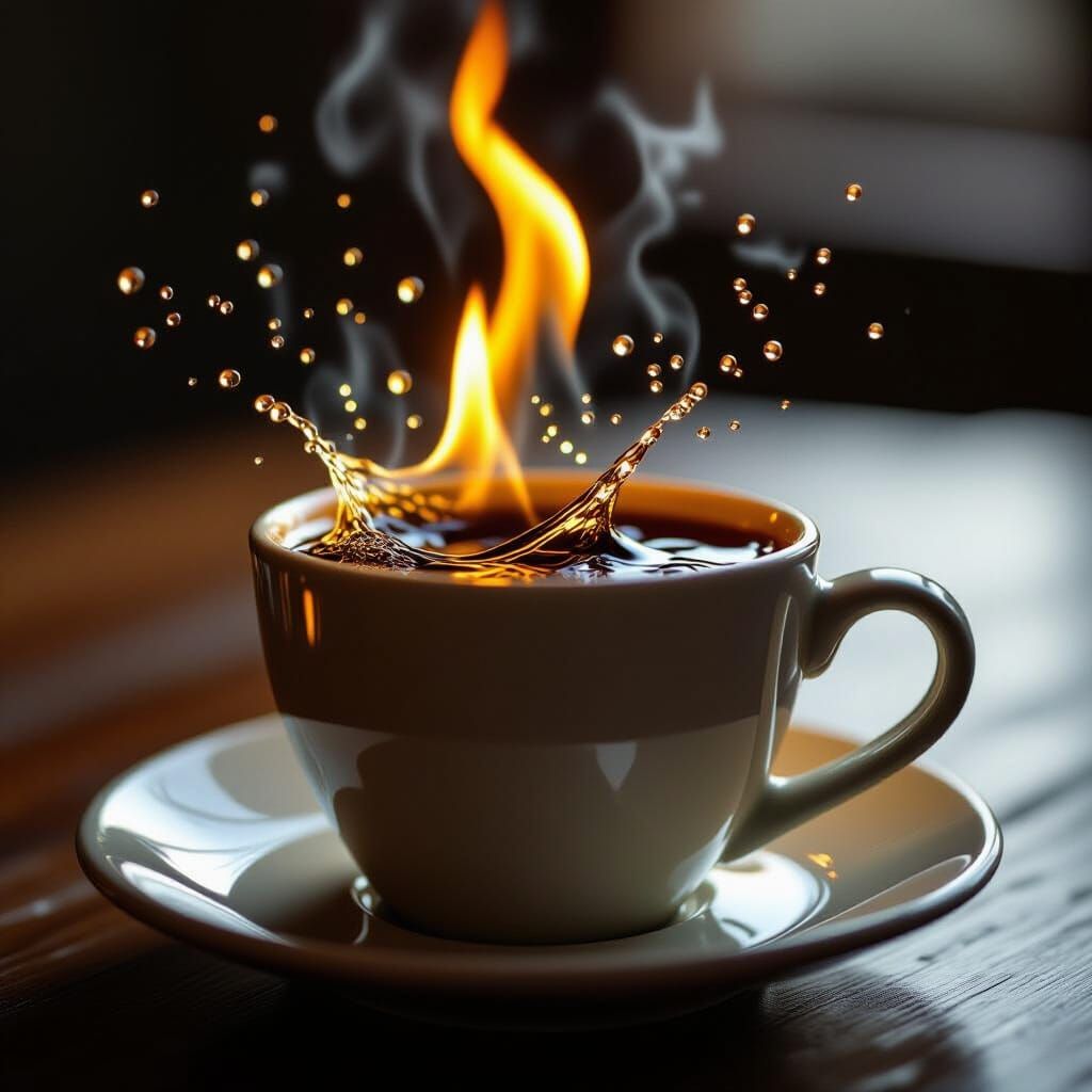 Macro Photo of Fire and Water in Coffee Cup