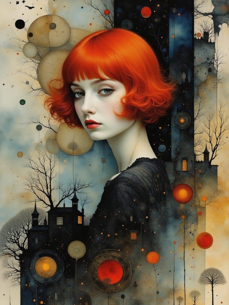 Ethereal Gothic Woman in Watercolor Alcohol Ink Style