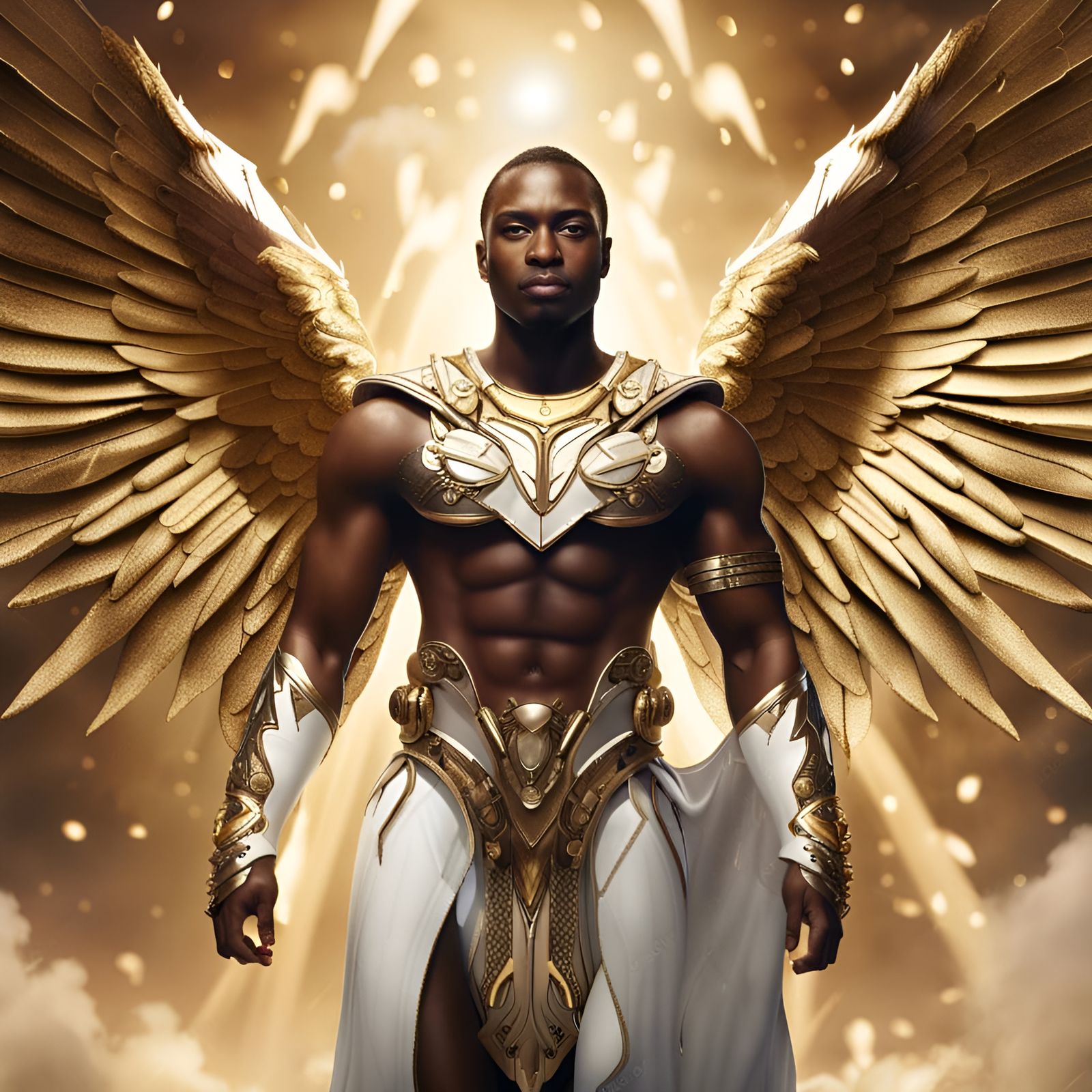 Handsome African Angel with Gold Armor