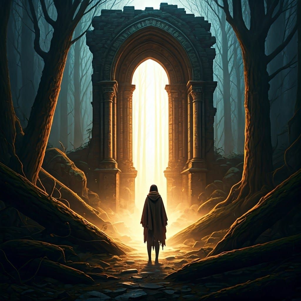 Lone Woman in Ancient Forest Digital Painting