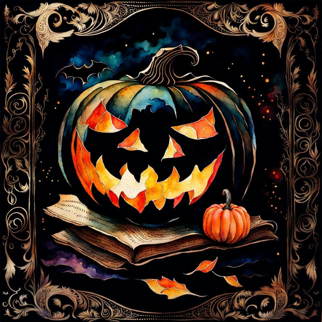 Halloween Jack-o'-Lantern in Watercolor Expressionism