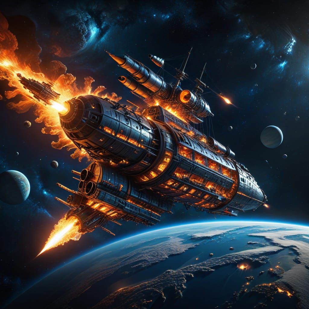 Baroque Sci-Fi Spaceship Sailing in Space