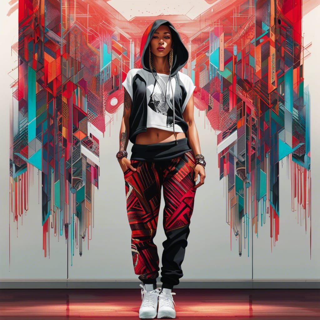 Latina Hip-Hop Dancer Portrait in Graffiti Art Style