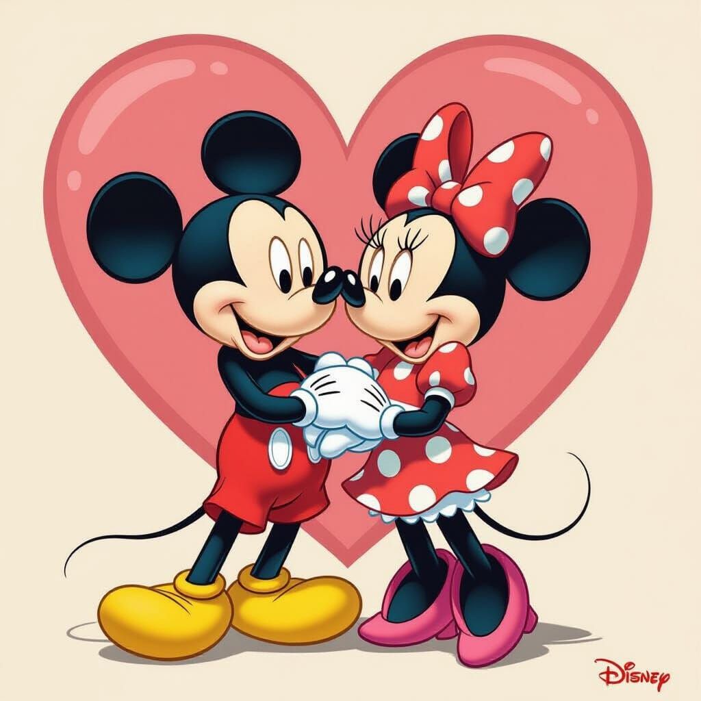 Mickey and Minnie Kiss in Disney Style