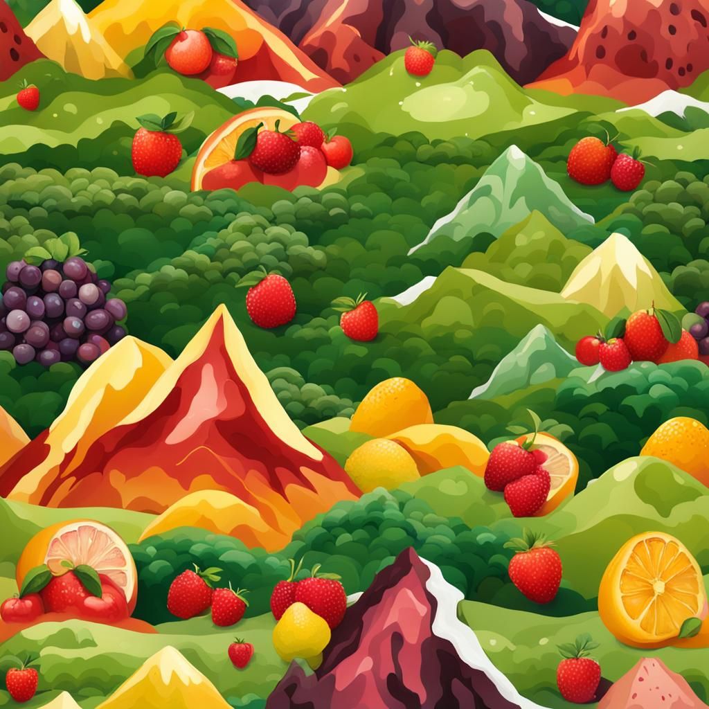 Fantasy Mountain Landscape Made of Fruit