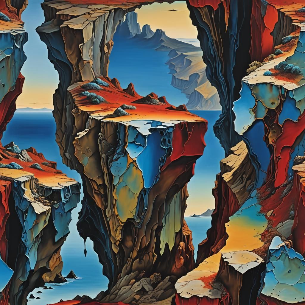 Surreal Stone Cliff at Dawn in Dali Style