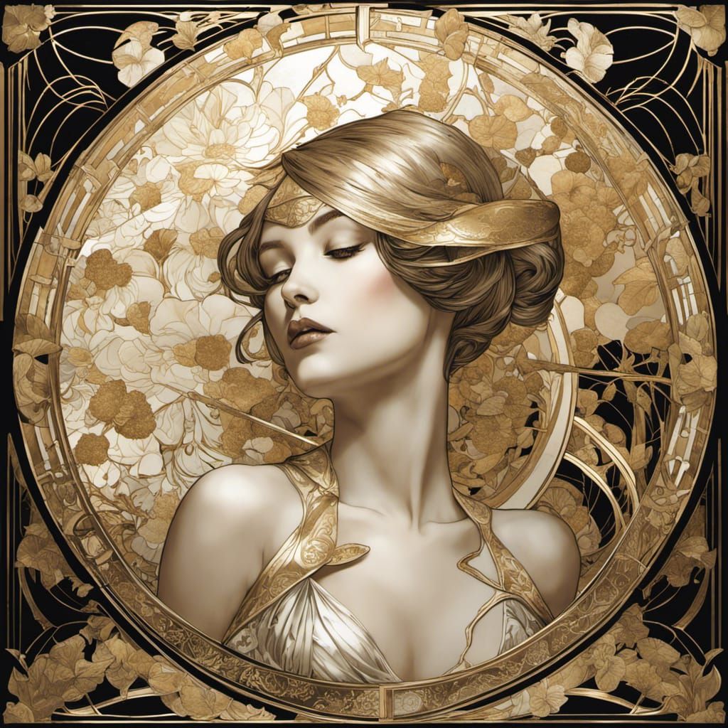 Kintsugi Art Burlesque Goddess in Art Nouveau Style