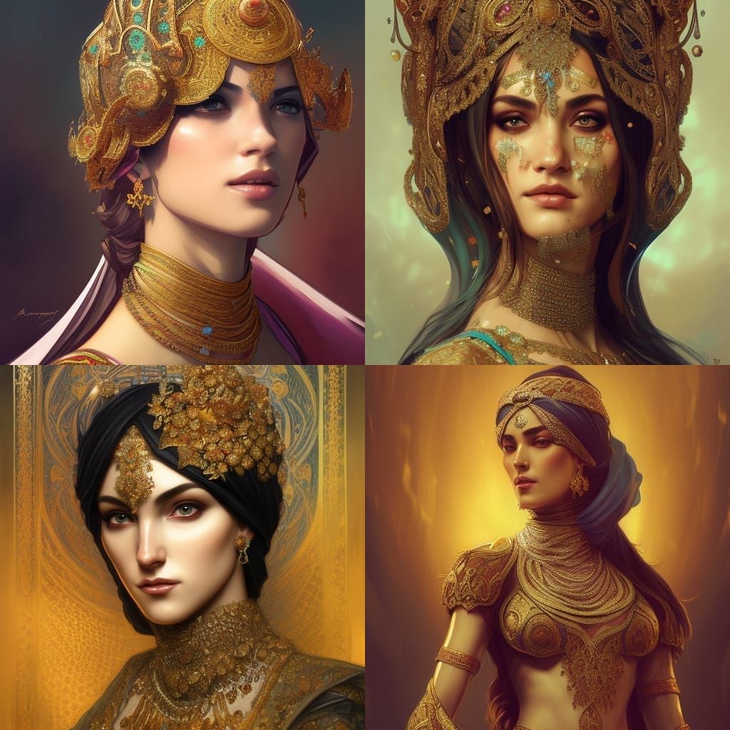 Ornate Arabic Woman Portrait in Art Nouveau Style