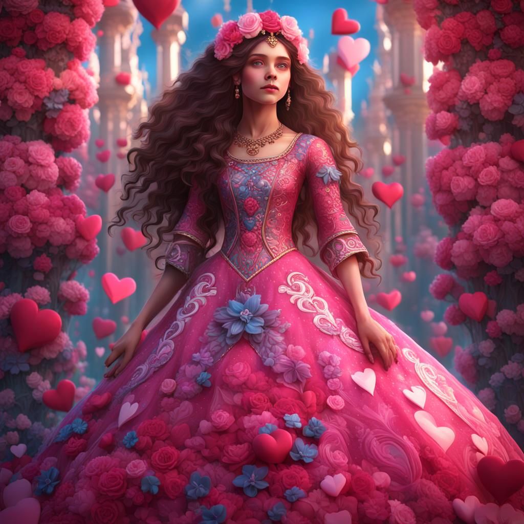 Princess with Heart Flowers: Detailed Matte Painting