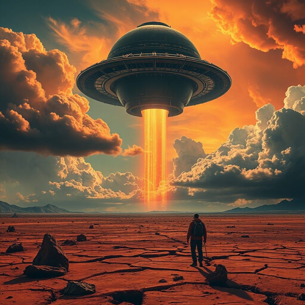 Traveler Approaching Orbital AI Core in Wasteland