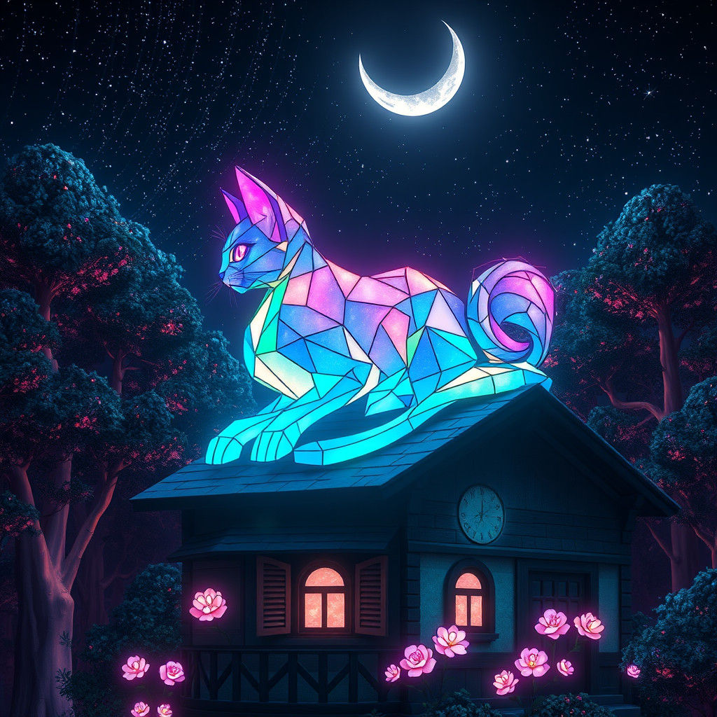 Stained Glass Interplanetary Kitten on Whimsical House