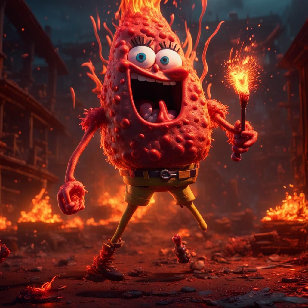 #epic
#Cinematic
#Extreme Detailed
#extreme Evil environment
Reddish fire sparks all over
#Spongebob extremely mad
#Acti...