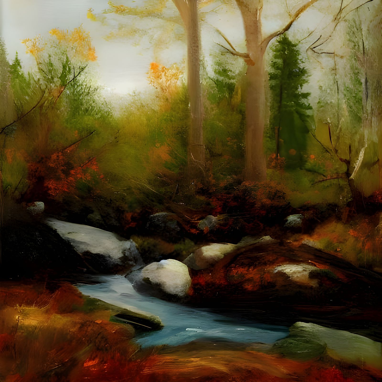 Celtic Banshee at Autumn Stream, Oil Painting
