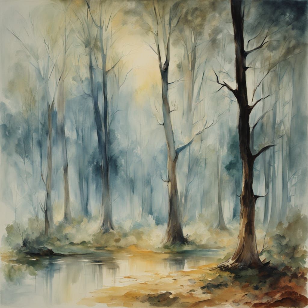 Ethereal Watercolor Forest of Abstract Glass Trees