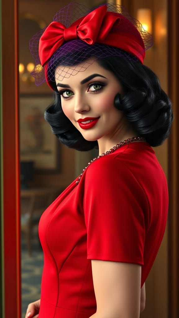 Vintage Glamour Goddess in Red Cocktail Dress