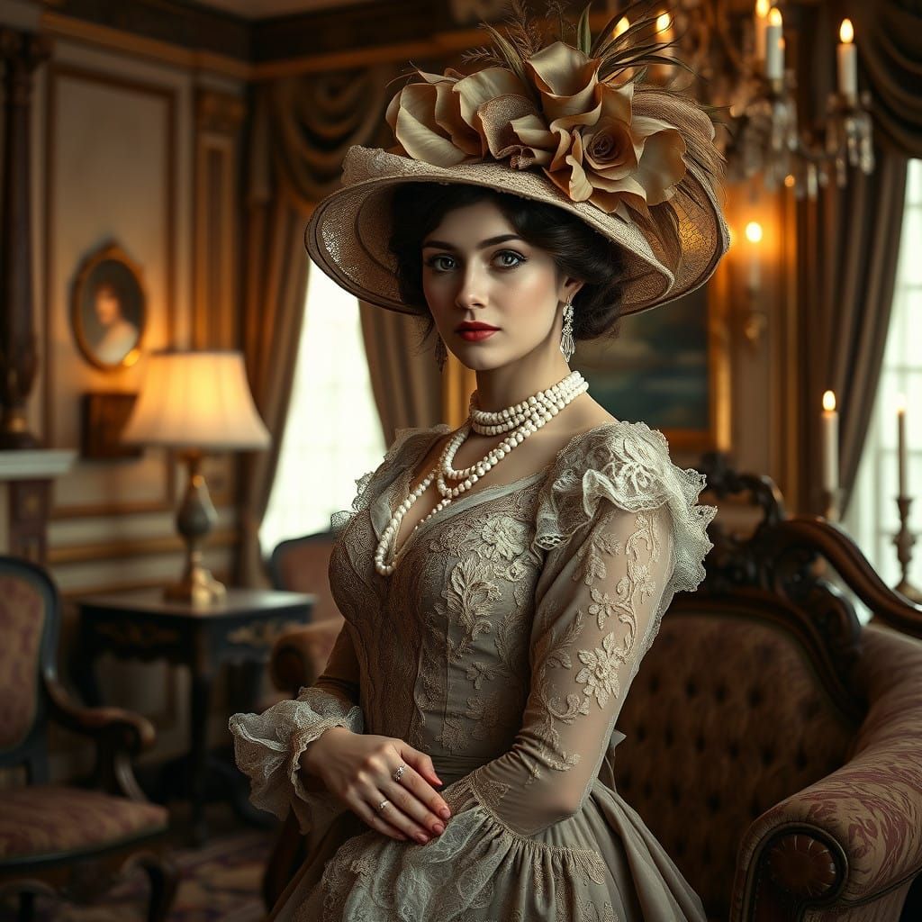 Elegant Victorian Lady in Refined Parlour Setting