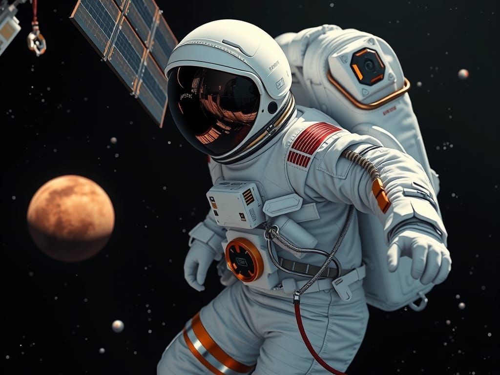 Astronaut in Pristine Space Suit on Mars Spacewalk