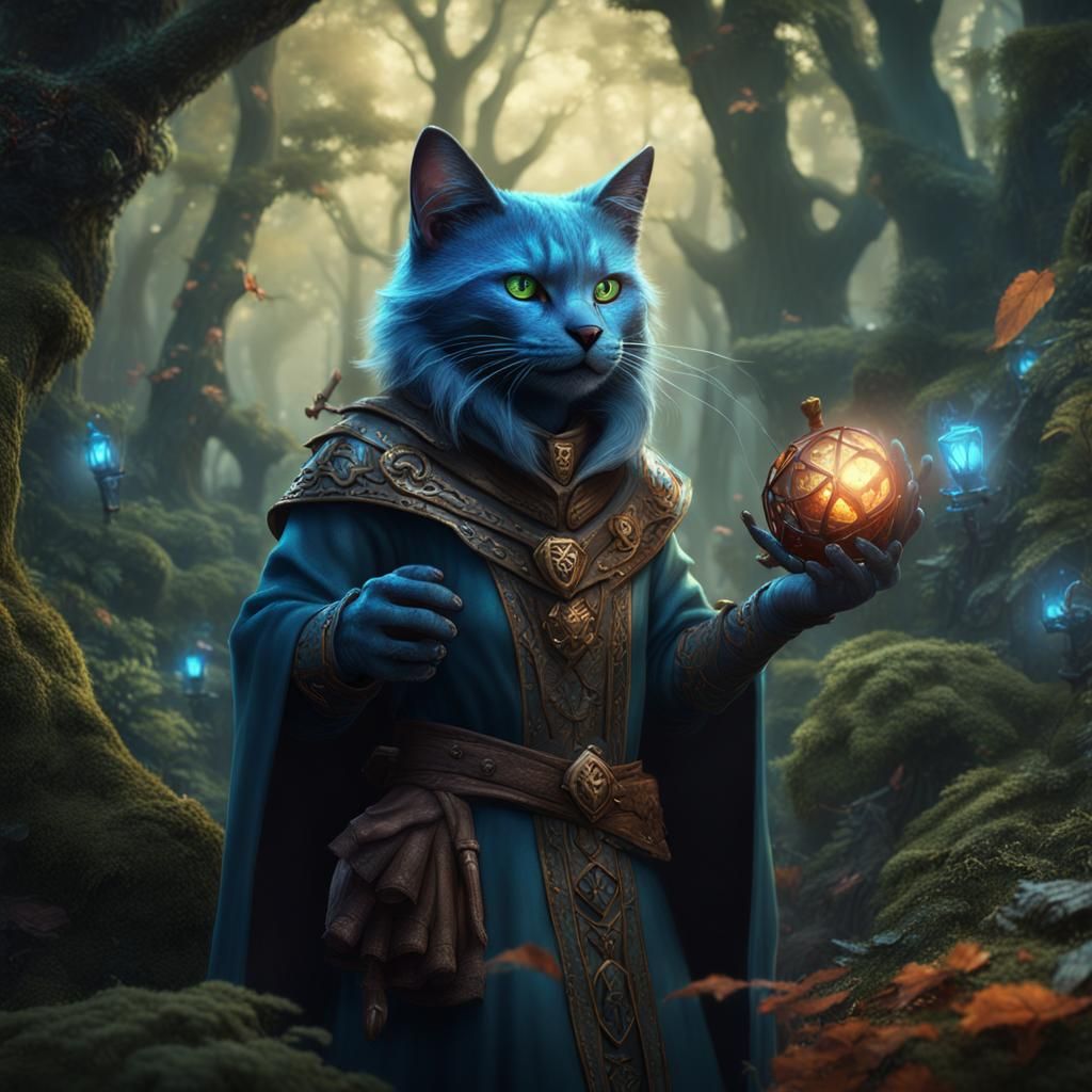Catfolk Mage in Woodland Setting: Fantasy Art