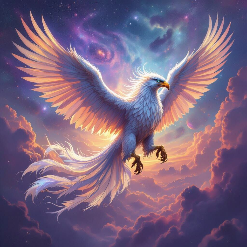 Griffin Soaring Through Galaxy, in Fantasy Art Style