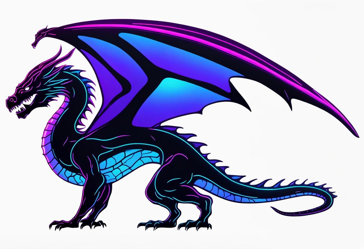 Neon Dragon in Synthwave Retro Style