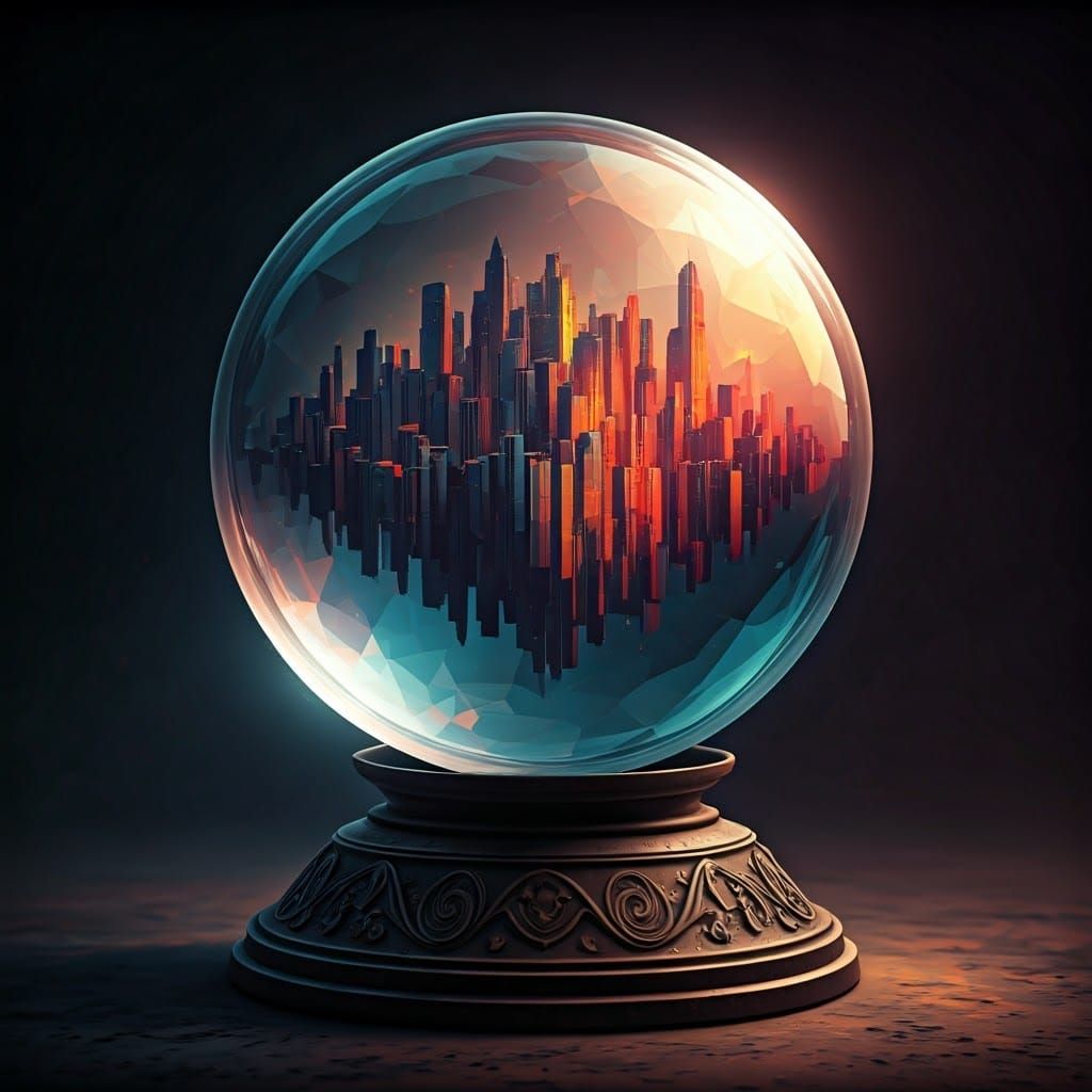 Cityscape Encapsulated in Glass Sphere, Fauvist Style