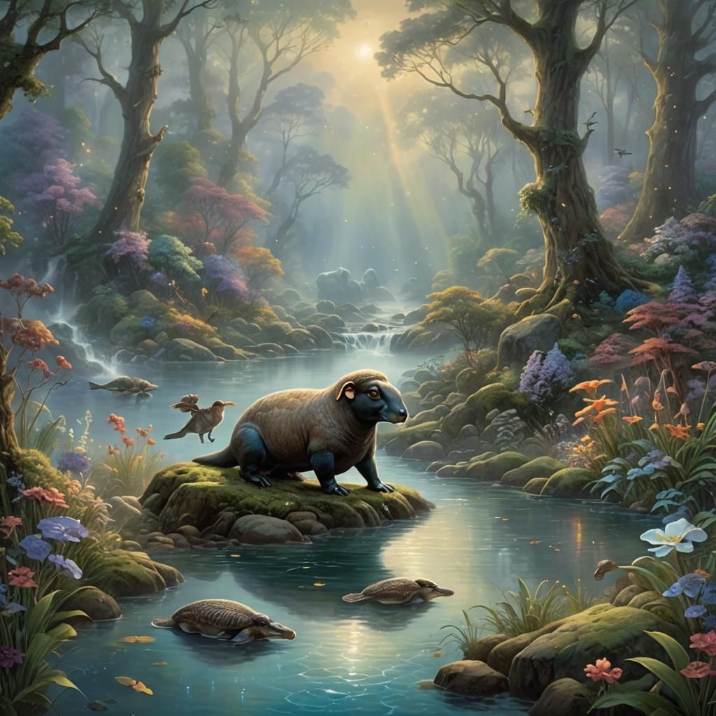Ram-Platypus Hybrid in Ethereal Fantasy Style