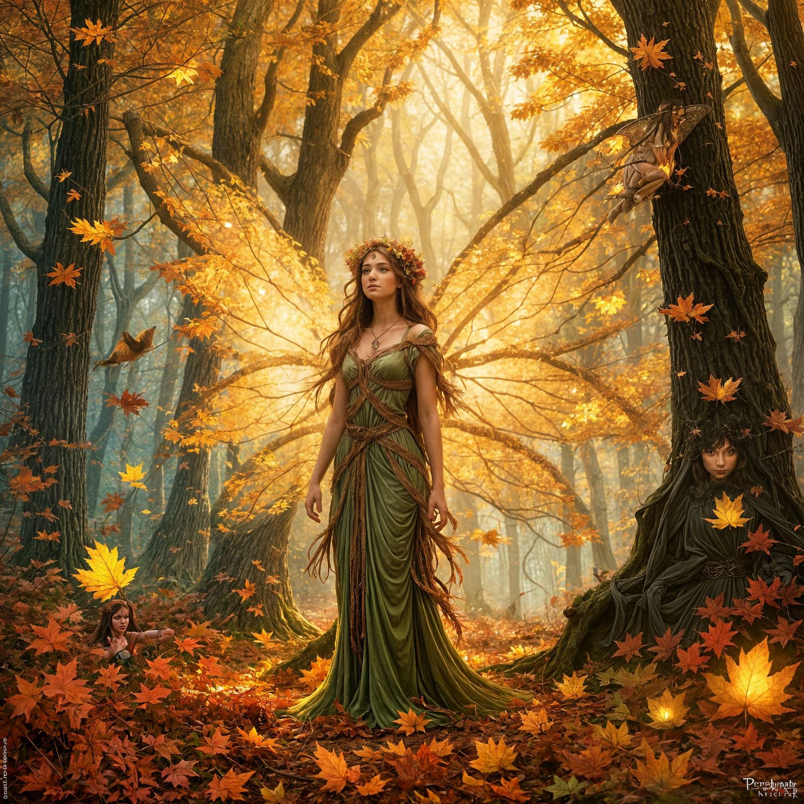 Druid fairy in the forest of perpetual autumn